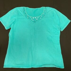 4/$20 | Teal Mesh Neckline T-Shirt with beads